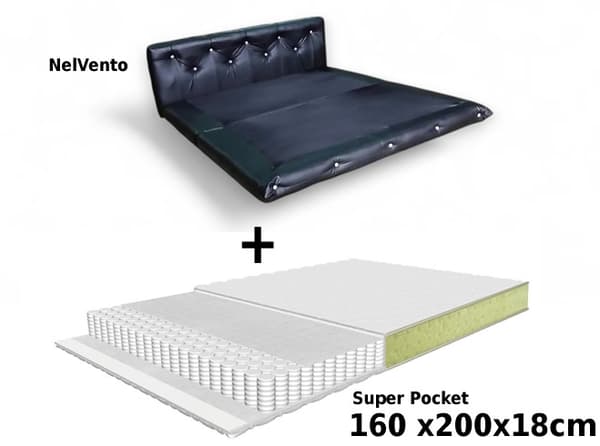 Flytande säng NelVento med madrass och LED-belysning, 160x200 sängpaket