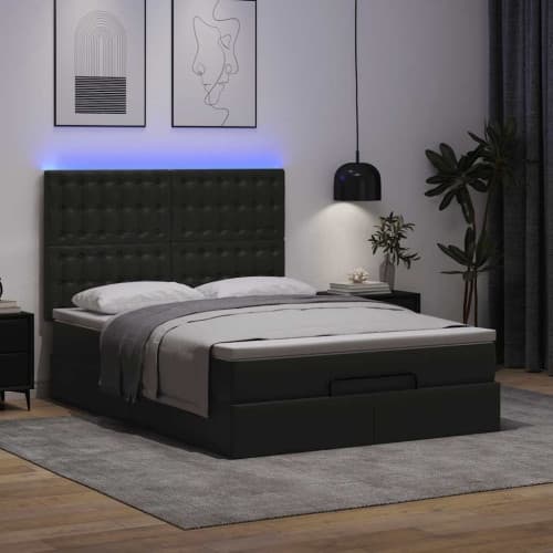 Ottoman sängram med madrass svart 140x190 cm konstläder