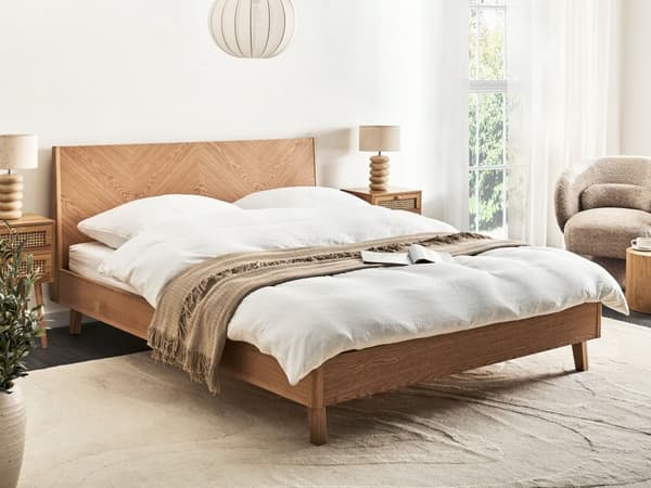 Seng Lyst Træ 160 x 200 cm Moderne Dobbeltseng med Sengegavl To Mands Høj Sengeramme Minimalistisk Design Træseng
