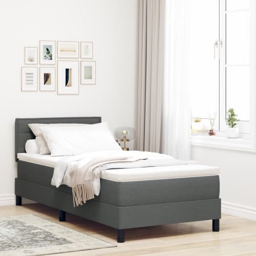 Boxspring-säng med madrass och LED Mörkgrå 90x190 cm Tyg