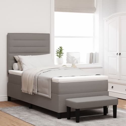 Sängbotten med madrass och bänk taupe 90x190 cm tyg