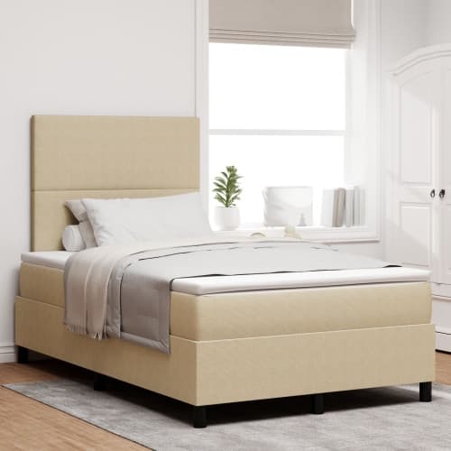 Box Spring Säng med Madrass Ljusgrön Grå Liten Dubbel Corduroy Tyg