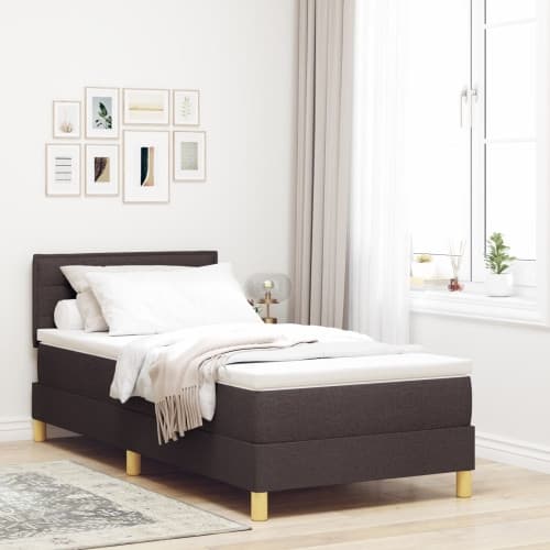 Bäddmadrass med madrass mörkbrun 90x190 cm tyg