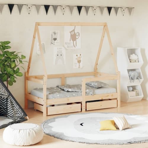 Sängram för barnsäng m. lådor 70x140 cm massiv furu