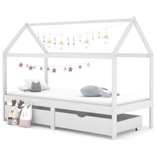 Sängram med lådor vit massiv furu 90x200 cm