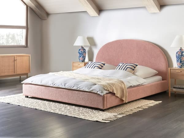Seng Rosa Boucle 180 x 200 cm Halvrund sengegavl Minimalistisk og retro stil Soverom Dobbeltseng