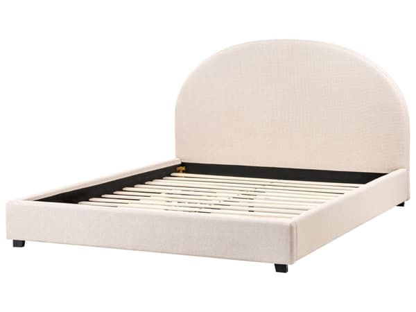 Seng Lysebeige Polyesterstoff 160 x 200 cm Halvrund sengegavl Minimalistisk og retro stil Soverom Dobbeltseng