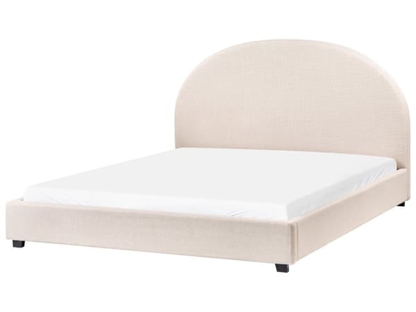 Seng Lysebeige Polyesterstoff 160 x 200 cm Halvrund sengegavl Minimalistisk og retro stil Soverom Dobbeltseng