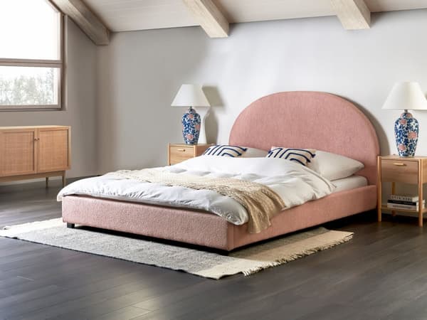 Seng Rosa Boucle 160 x 200 cm Halvrund sengegavl Minimalistisk og retro stil Soverom Dobbeltseng