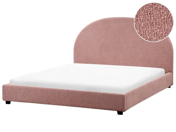 Seng Rosa Boucle 160 x 200 cm Halvrund sengegavl Minimalistisk og retro stil Soverom Dobbeltseng