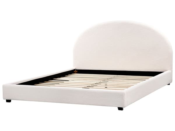 Seng Off-White Boucle 180 x 200 cm Halvrund sengegavl Minimalistisk og retro stil Soverom Dobbeltseng