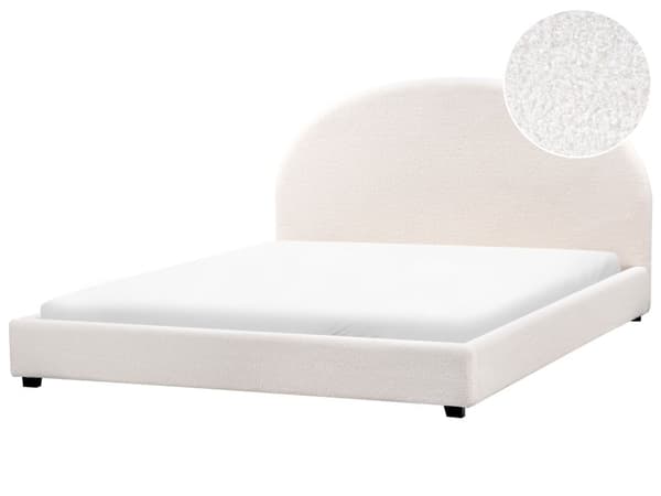 Seng Off-White Boucle 180 x 200 cm Halvrund sengegavl Minimalistisk og retro stil Soverom Dobbeltseng