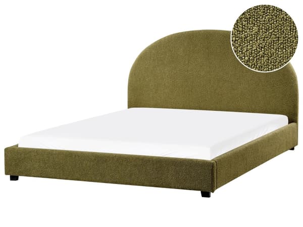 Seng Olivengrønn Boucle 160 x 200 cm Halvrund sengegavl Minimalistisk og retro stil Soverom Dobbeltseng