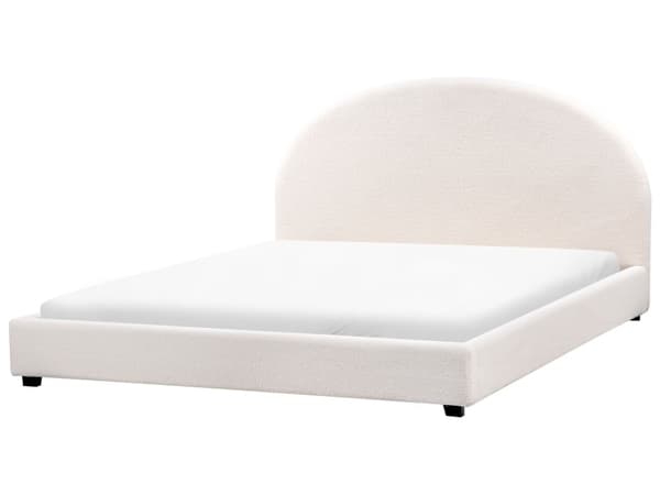 Seng Off White Boucle 180 x 200 cm Moderne To Mands Blød Sengegavl Dobbeltseng Sengeramme Plys Design Stofseng