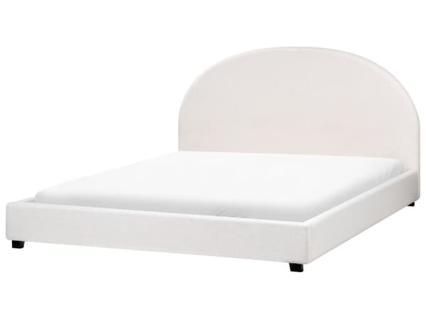 Seng Off White Polyester 180 x 200 cm Moderne To Mands Blød Sengegavl Dobbeltseng Sengeramme Design Stofseng