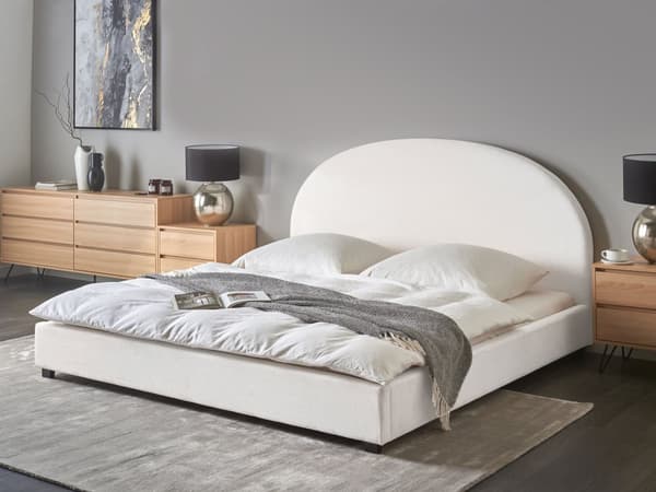 Vandseng Off White Polyester 180 x 200 cm Dekorativ Moderne To Mands Blød Sengegavl Dobbeltseng Sengeramme Vandmadras Design Stofseng