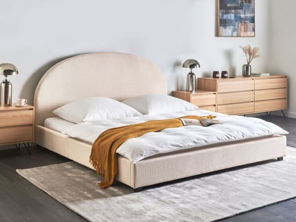 Vandseng Beige Polyester 180 x 200 cm Dekorativ Moderne To Mands Blød Sengegavl Dobbeltseng Sengeramme Vandmadras Design Stofseng