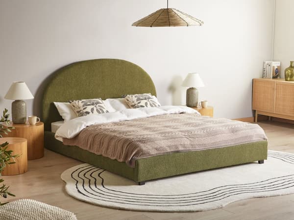 Seng Grøn Boucle 160 x 200 cm Moderne To Mands Blød Sengegavl Dobbeltseng Sengeramme Plys Design Stofseng