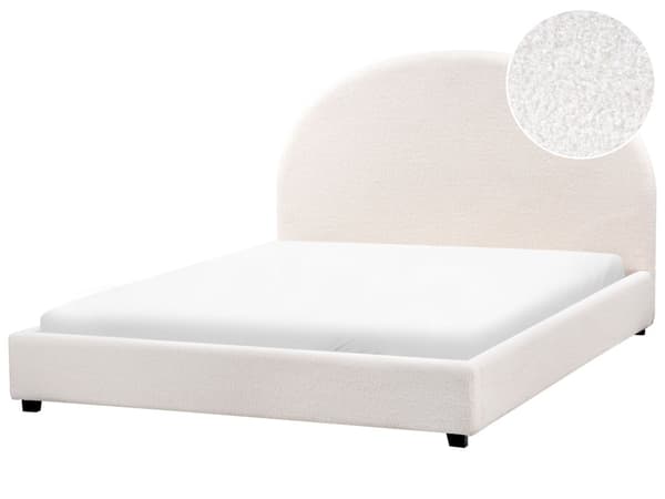 Seng Off White Boucle 140 x 200 cm Moderne Trekvart Seng Blød Sengegavl Halvandenmands 3 kvart Seng Plys Design Soveværelse