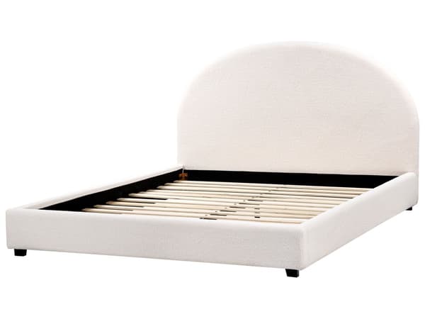 Seng Off White Boucle 160 x 200 cm Moderne To Mands Blød Sengegavl Dobbeltseng Sengeramme Plys Design Stofseng