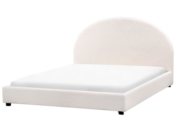 Seng Off White Boucle 160 x 200 cm Moderne To Mands Blød Sengegavl Dobbeltseng Sengeramme Plys Design Stofseng
