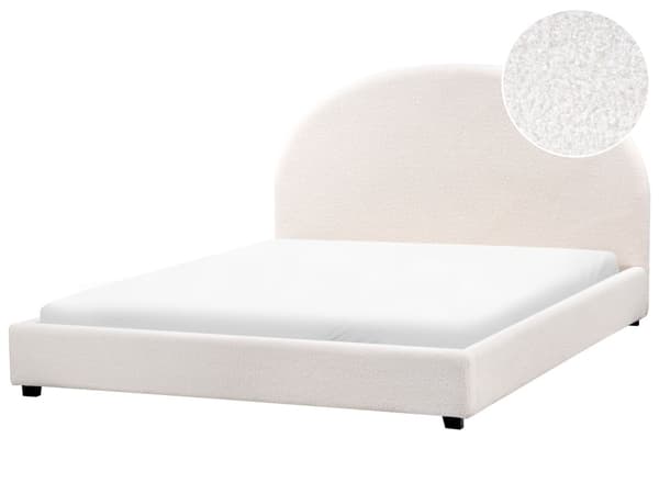 Seng Off White Boucle 160 x 200 cm Moderne To Mands Blød Sengegavl Dobbeltseng Sengeramme Plys Design Stofseng