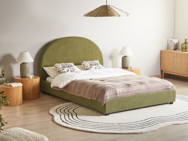 Seng Grøn Boucle 140 x 200 cm Moderne Trekvart Seng Blød Sengegavl Halvandenmands 3 kvart Seng Plys Design Soveværelse