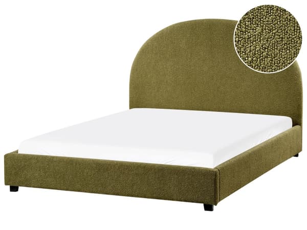 Seng Grøn Boucle 140 x 200 cm Moderne Trekvart Seng Blød Sengegavl Halvandenmands 3 kvart Seng Plys Design Soveværelse
