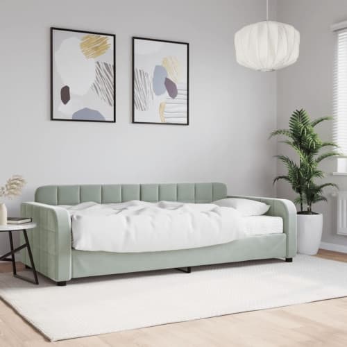 Dagbädd med madrass ljusgrå 90x190 cm sammet