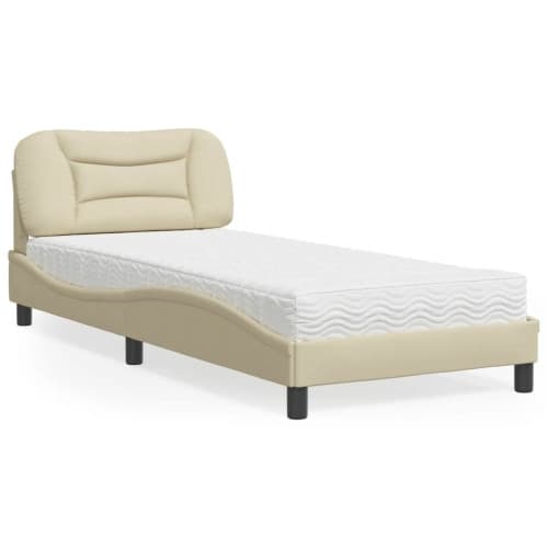 Säng med madrass gräddvit 90x190 cm tyg