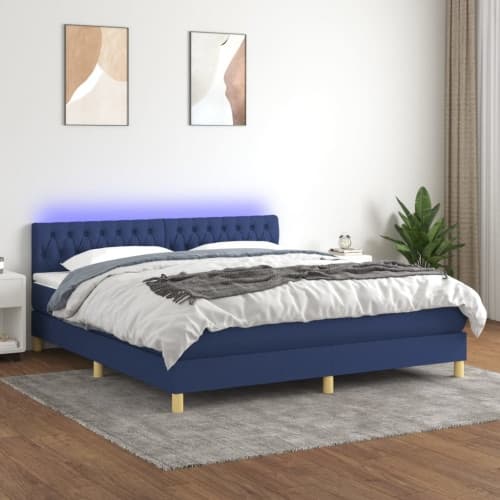 Ramsäng med madrass & LED blå 180x200 cm tyg