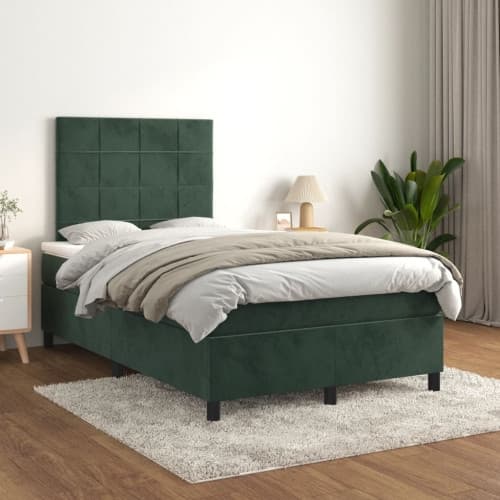 Ramsäng med madrass mörkgrön 120x200 cm sammet