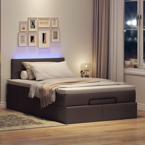 Ottoman sängram med madrass mörkbrun 120x190 cm tyg