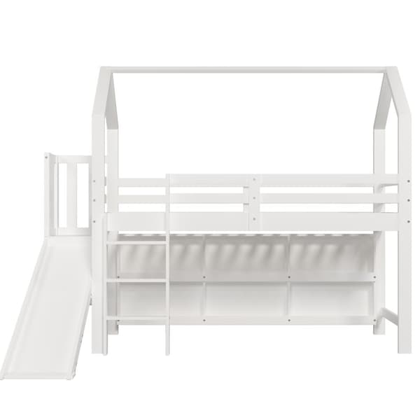 Mezzanine-vuode 90x200cm - liukumäki + portaat + kaappi + hylly - mäntyä ja MDF - valkoinen
