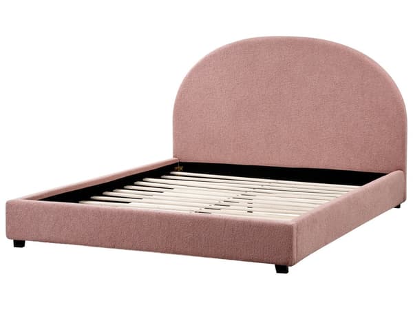Seng Pastellrosa Boucle 140 x 200 cm Halvrund sengegavl Minimalistisk og retro stil Soverom Dobbeltseng