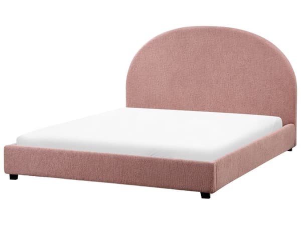 Seng Pastellrosa Boucle 140 x 200 cm Halvrund sengegavl Minimalistisk og retro stil Soverom Dobbeltseng