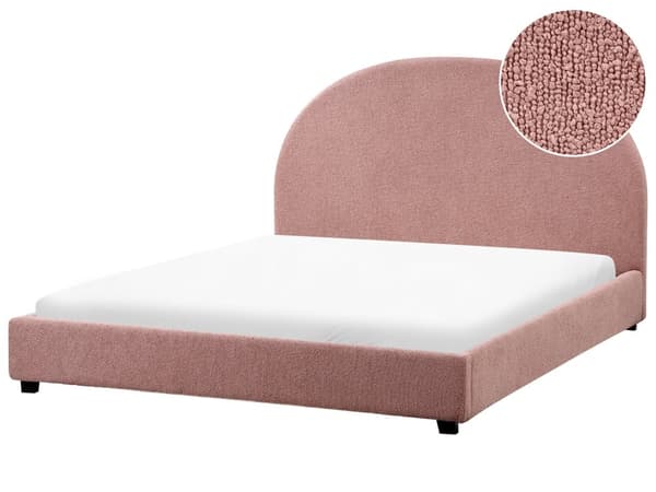 Seng Pastellrosa Boucle 140 x 200 cm Halvrund sengegavl Minimalistisk og retro stil Soverom Dobbeltseng