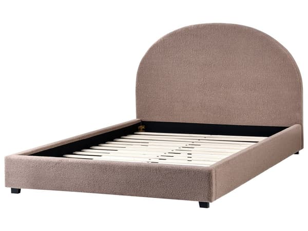 Seng Taupe Boucle 140 x 200 cm Halvrund sengegavl Minimalistisk og retro stil Soverom Dobbeltseng