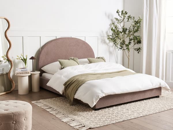 Seng Taupe Boucle 140 x 200 cm Halvrund sengegavl Minimalistisk og retro stil Soverom Dobbeltseng