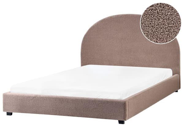 Seng Taupe Boucle 140 x 200 cm Halvrund sengegavl Minimalistisk og retro stil Soverom Dobbeltseng
