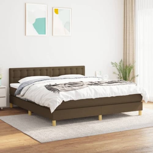 Ramsäng med madrass mörkbrun 180x200 cm tyg