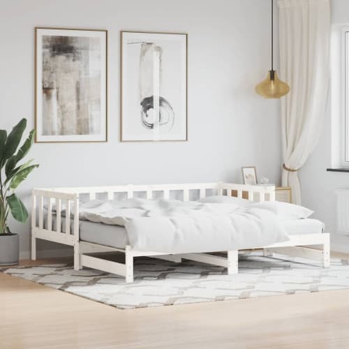 Dagbädd med extrasäng vit 90x190 cm massiv furu