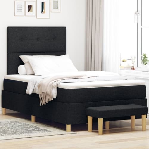 Boxspring Säng med Madrass & Bänk Svart 120x190 cm Tyg