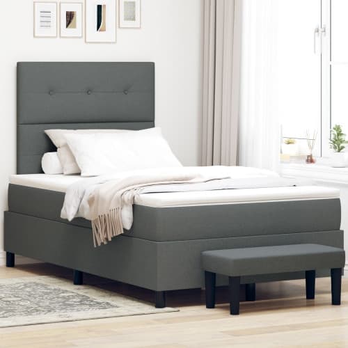 Box Spring Säng med Madrass & Bänk Mörkgrå 120x190 cm Tyg
