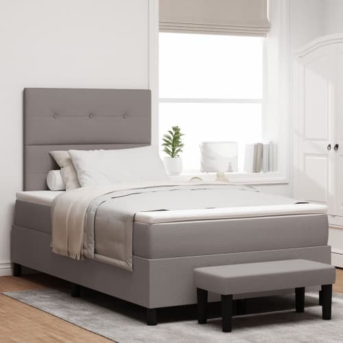 Sängbotten med madrass & bänk taupe 120x190 cm tyg