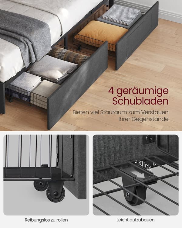 Tweepersoonsbedframe 160 x 200 cm met LED en 4 lades en laadstation