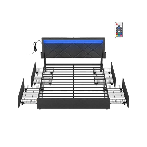 Tweepersoonsbedframe 160 x 200 cm met LED en 4 lades en laadstation