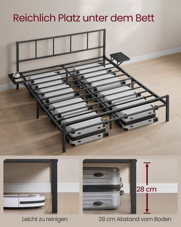 Dobbeltseng ramme 160 x 200 cm med mat sort hovedgærde