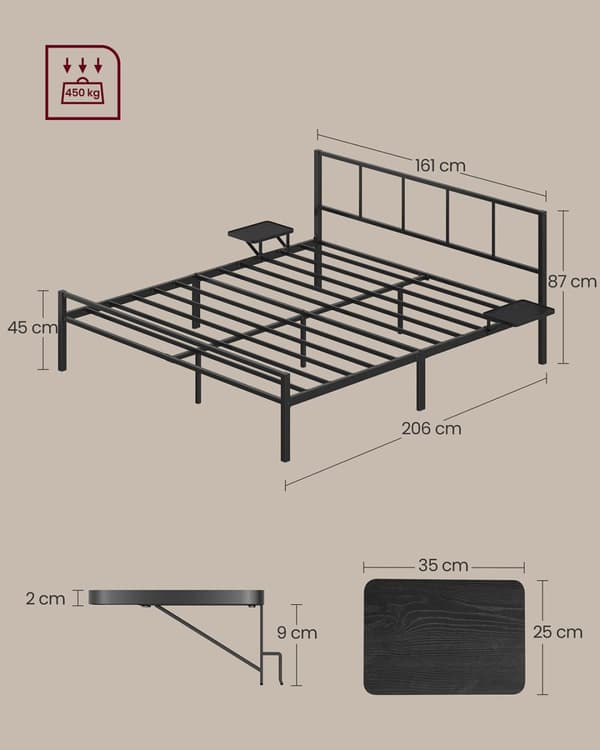Dobbeltseng ramme 160 x 200 cm med mat sort hovedgærde
