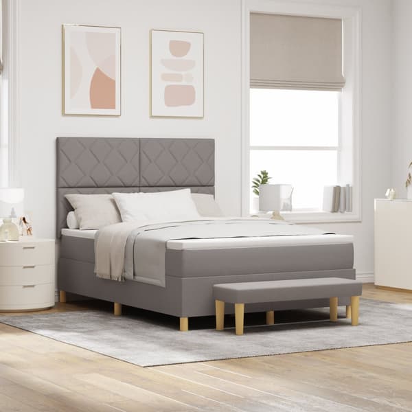 Boxspring Säng med Madrass & Bänk Taupe 160x200 cm Tyg